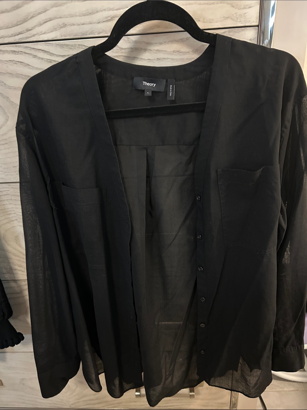 Theory woman’s black Sheer Button-Down Shirt